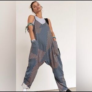 NWT FREE PEOPLE Movement Printed Hot Shot Onesie in Black Stripe Combo
